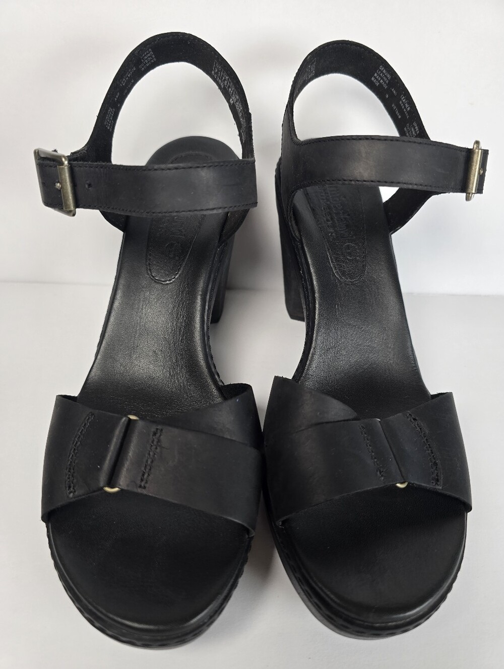 NWOT Timberland Black Leather Slingback Block Heel Sandals Size 9.5